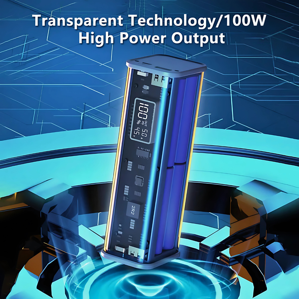 20W PD Fast Charging Power Bank | Transparent Shell | LED Display, 2 USB Ports, Type-C Port | 8*18650 Batteries for Reliable Performance. - Image 12