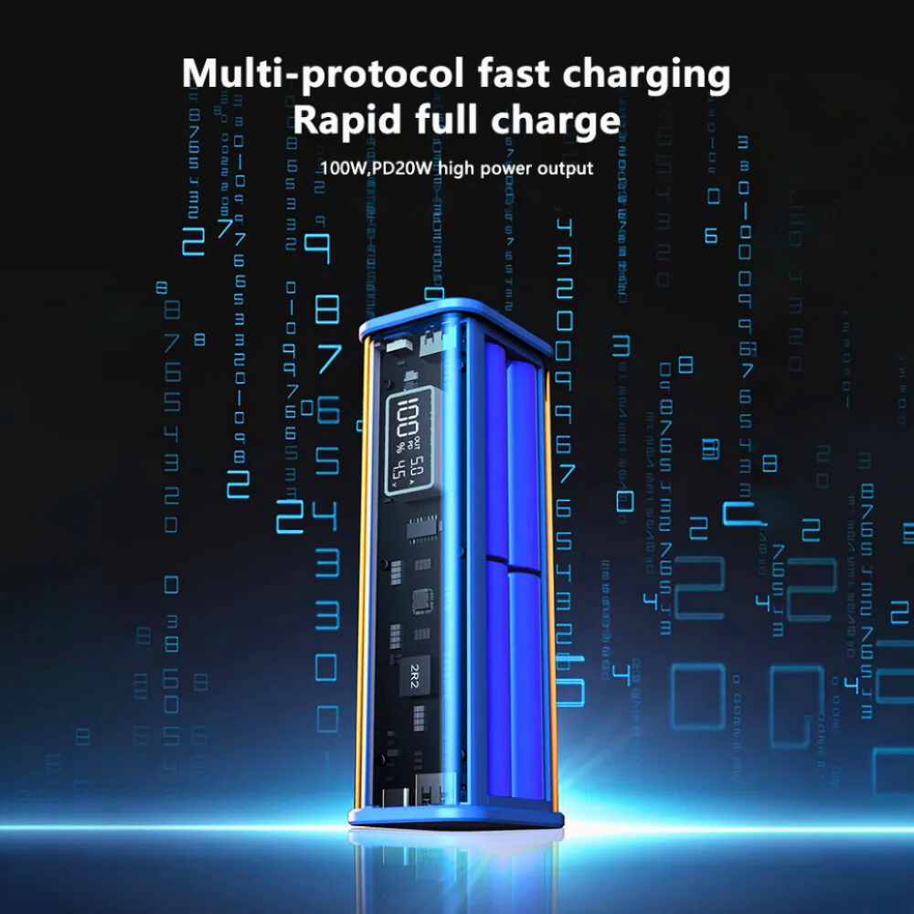 20W PD Fast Charging Power Bank | Transparent Shell | LED Display, 2 USB Ports, Type-C Port | 8*18650 Batteries for Reliable Performance. - Image 3