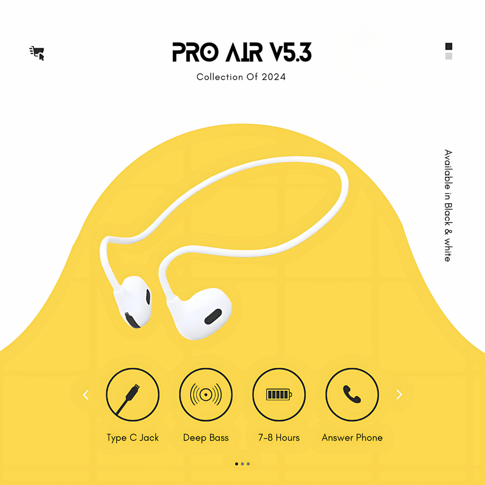 PRO Air V5.3+ EDR Bluetooth Neckband Earphones | Noise-Canceling Mic, Stereo Sound, Type-C Charging | Sports, Gym, Driving – Black & White - Image 4
