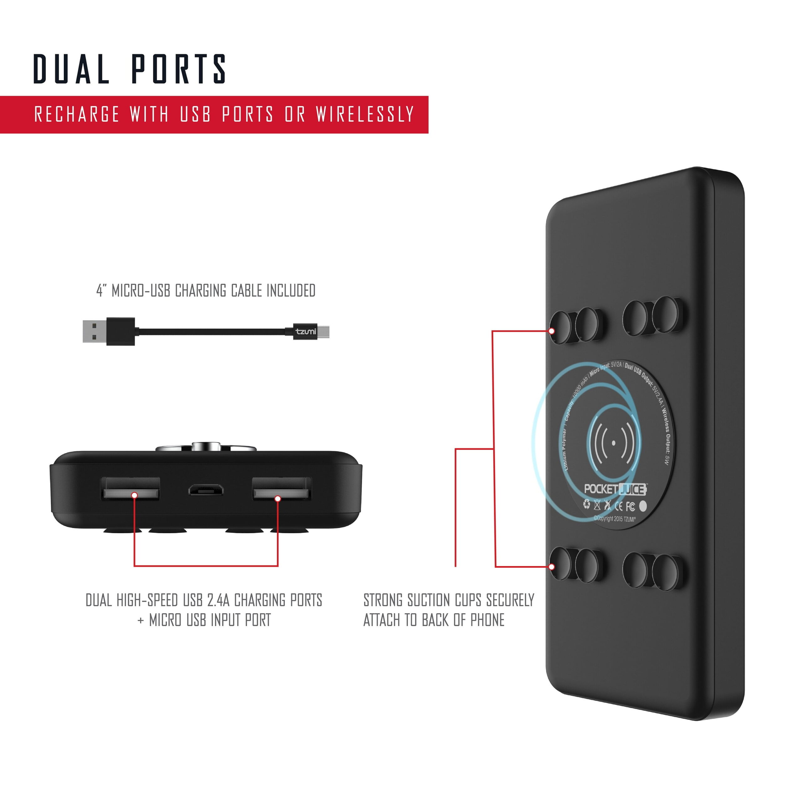 Pocket Juice Wireless Plus 10K – 10,000mAh 3-in-1 Power Bank | 5W Wireless Charging, Best & Reliable