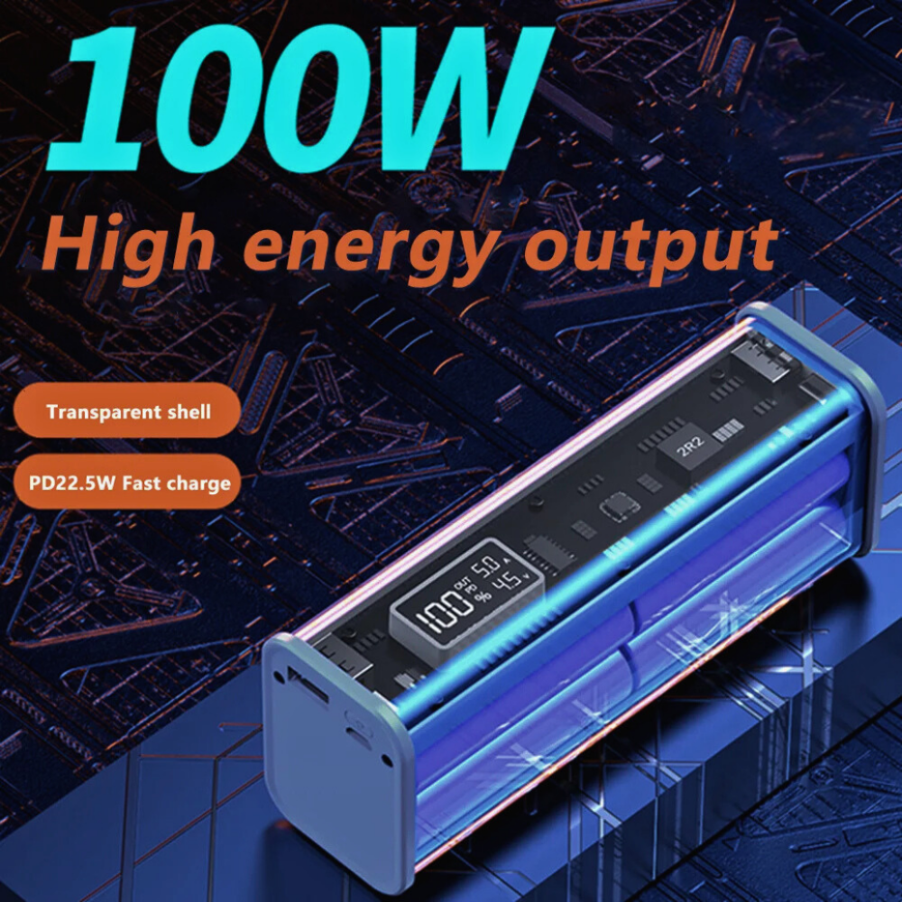 20W PD Fast Charging Power Bank | Transparent Shell | LED Display, 2 USB Ports, Type-C Port | 8*18650 Batteries for Reliable Performance. - Image 6