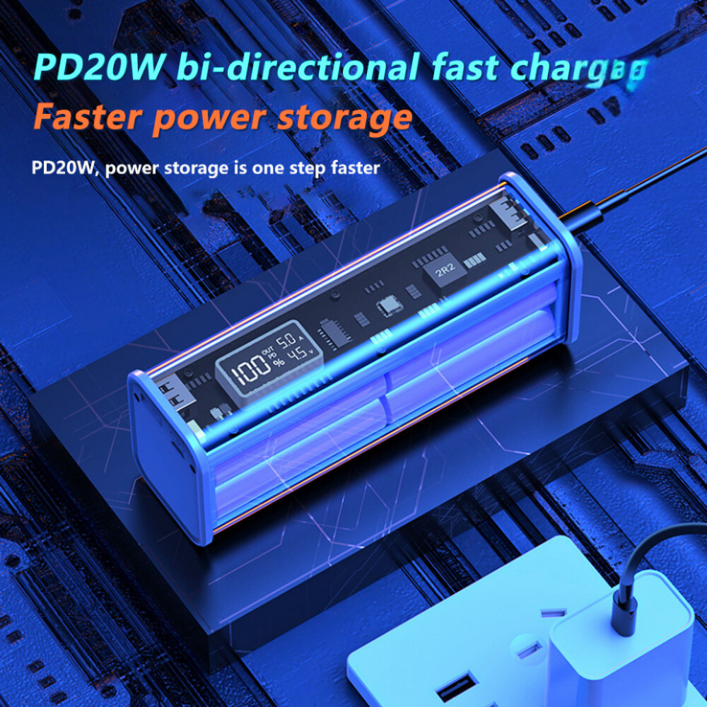 20W PD Fast Charging Power Bank | Transparent Shell | LED Display, 2 USB Ports, Type-C Port | 8*18650 Batteries for Reliable Performance. - Image 7