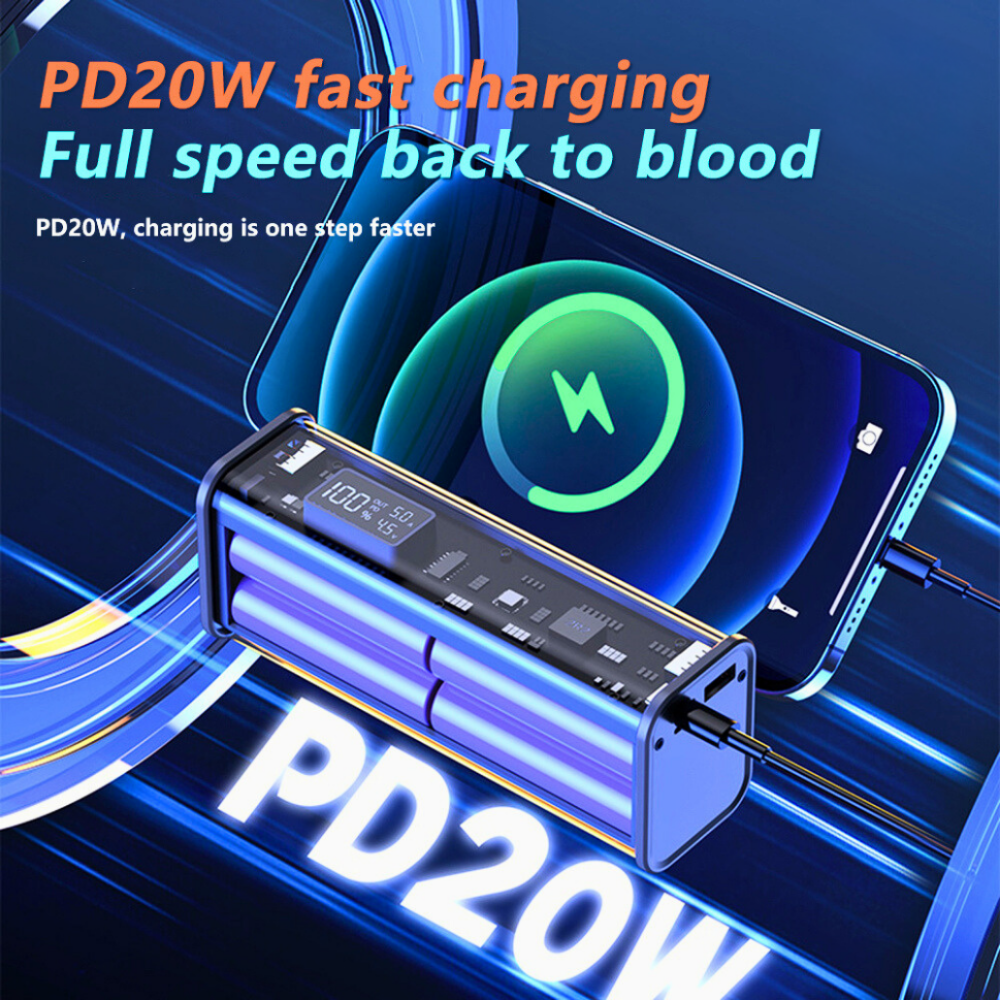20W PD Fast Charging Power Bank | Transparent Shell | LED Display, 2 USB Ports, Type-C Port | 8*18650 Batteries for Reliable Performance. - Image 8